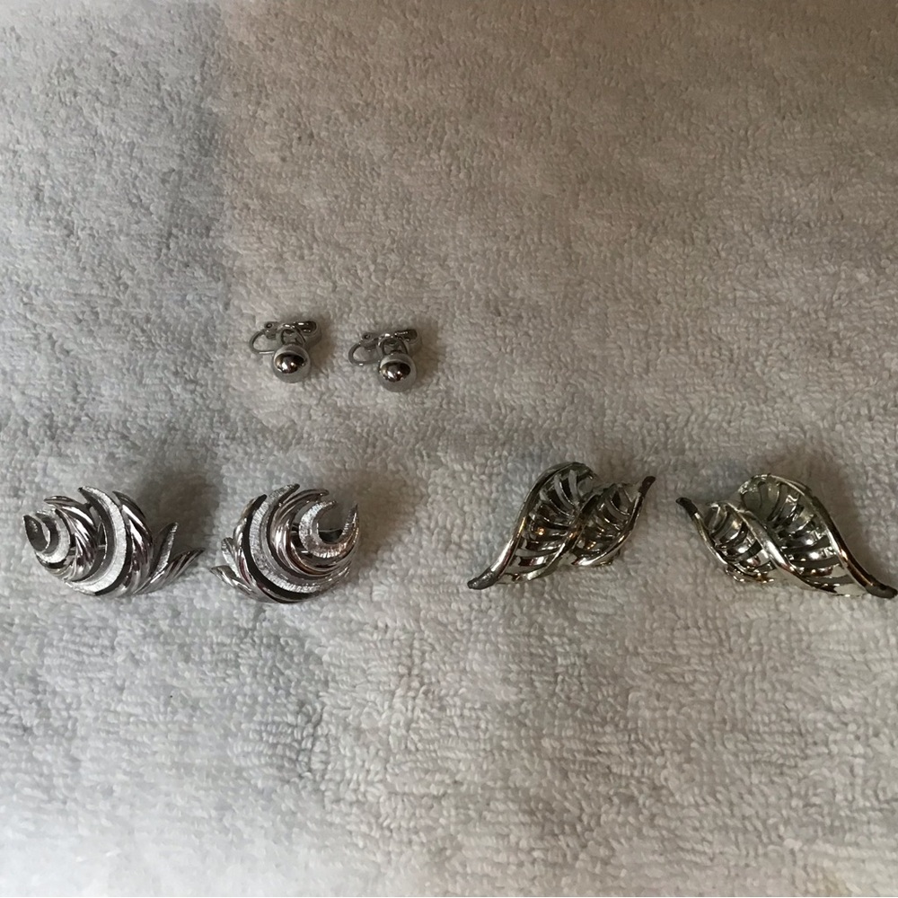 Trifari Silver Tone Earring Trio